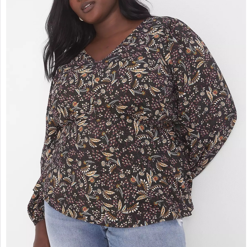 Lane Bryant Montana Fields Floral Metallic Vneck Babydoll Blouse *3/$30 Sale*